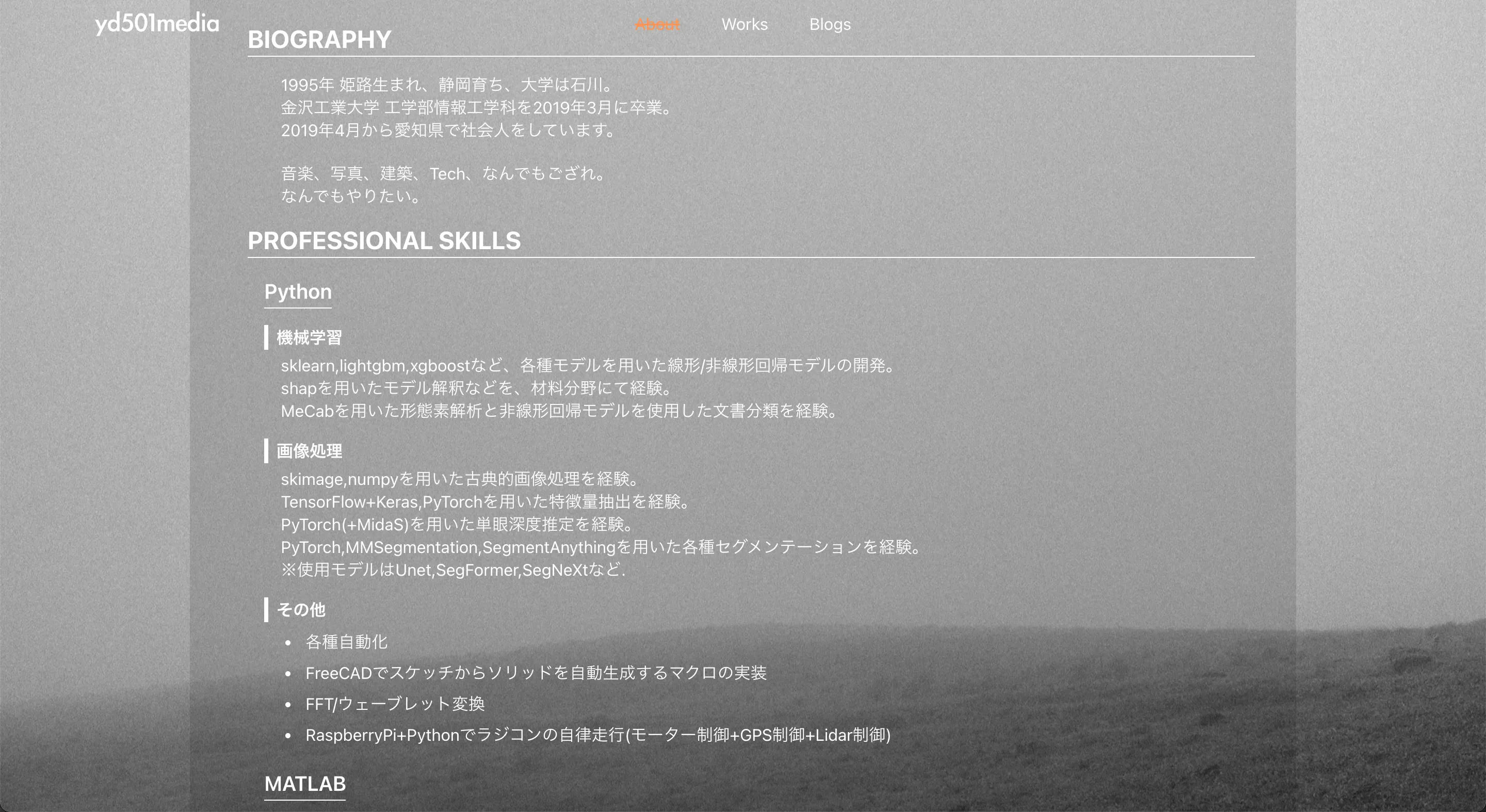 Aboutページにおけるプロフィールの表示